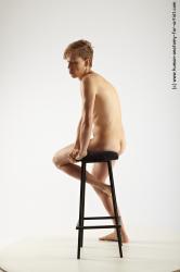 Nude Man White Sitting poses - simple Slim Short Blond Sitting poses - ALL Realistic